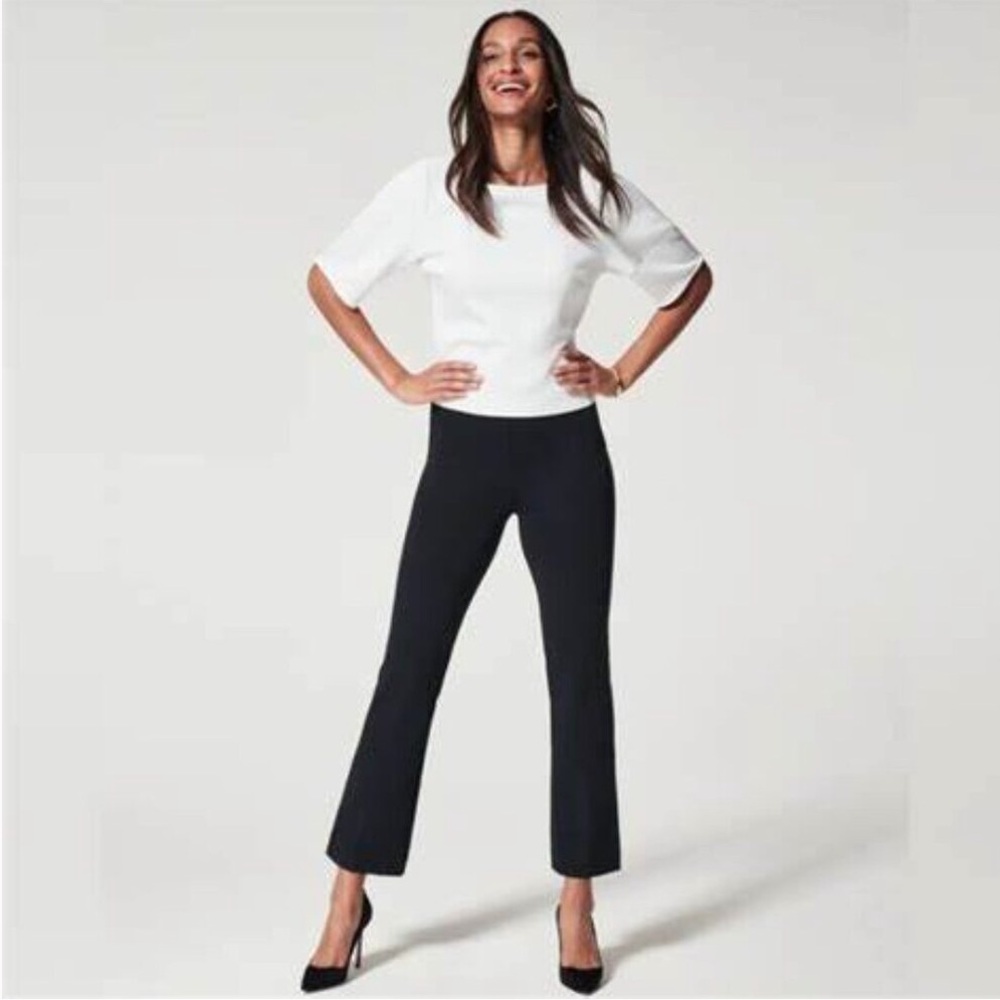 NWT! SPANX Polished Kick Flare Pants Large Classic Black Office Slacks Petite M